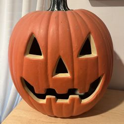 Blow Mold Jack O Lantern Pumpkin 18" Lighted Orange Green Stem Halloween