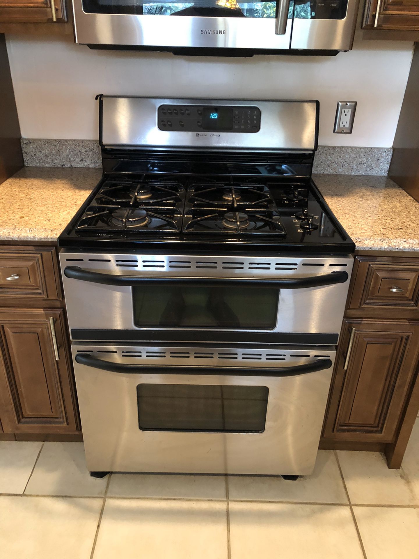 Maytag Gas Stove with matching Built-in Samsung Microwave