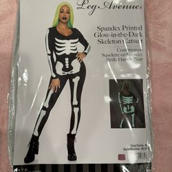 NEW Halloween woman’s skeleton costume catsuit glow in the dark 