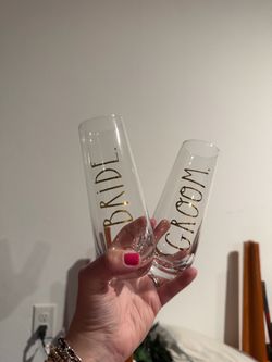 Rae Dunn Bride & Groom Champagne Flutes Set of 2