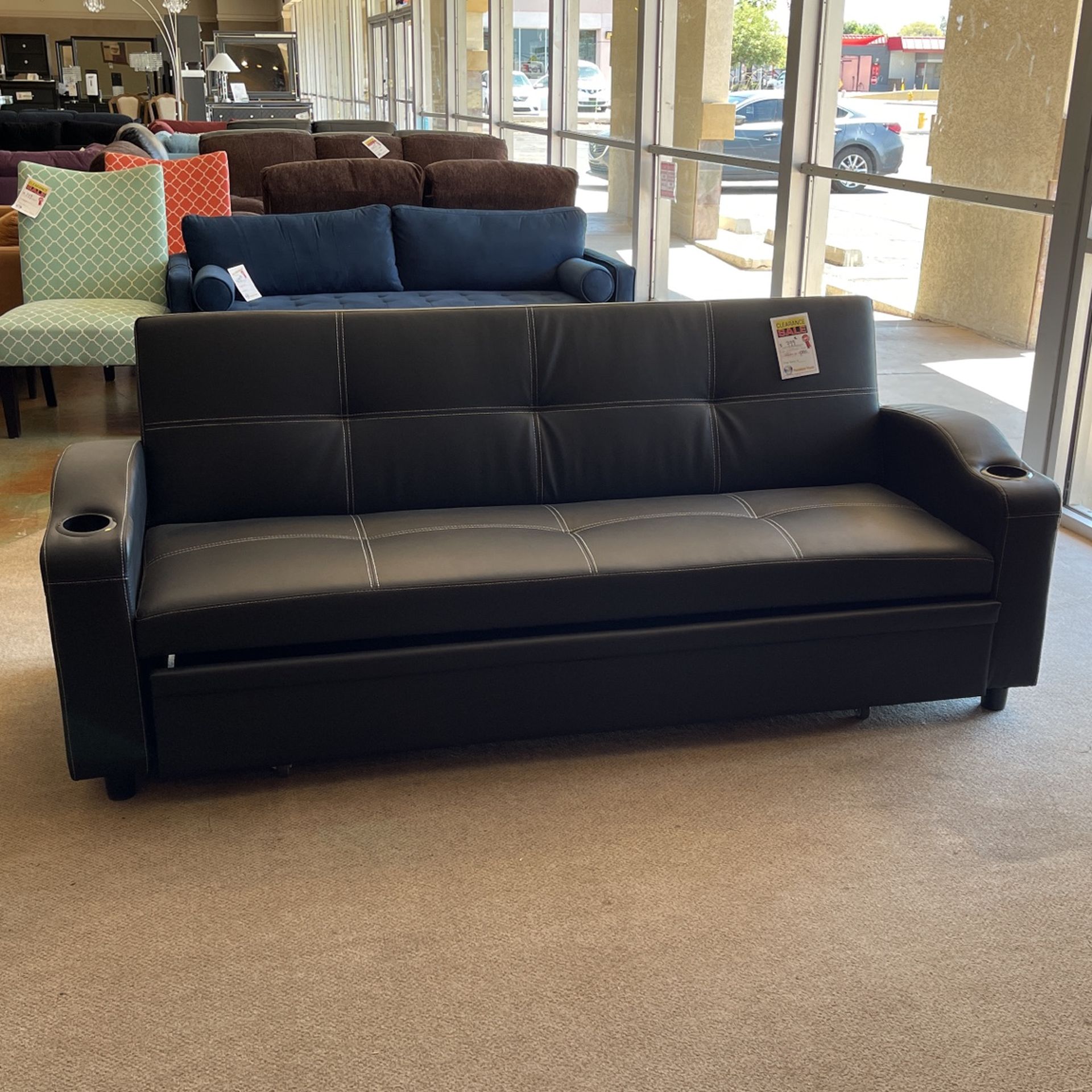 Black Leather Pull Out Futon