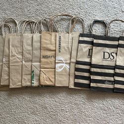 Lot of 69 Brown Shopping Paper Bags - Medium and Large - Handles 