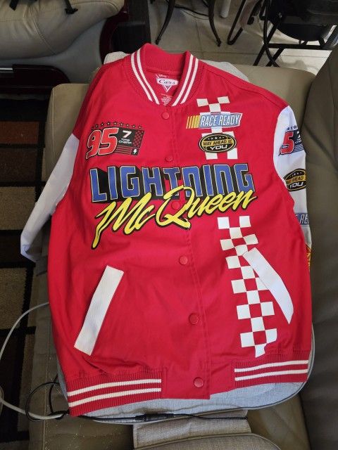Disney Pixar Cars Lightning McQueen Racing Varsity Bomber Jacket, Size XS NWOT