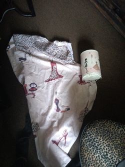 Shower Curtain And Small Trash Can