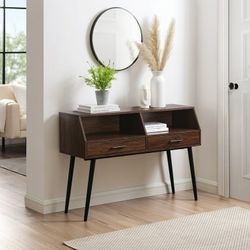 44-inch mid-century modern 2-drawer console or entry table (New In box)