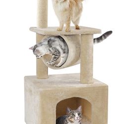 BEAU JARDIN 37 Inch Cat Trees and Towers Cat Condo for Kittens Cat Furniture Towers with Scratching Posts, Double Perches, and Roomy Condo House Kitty