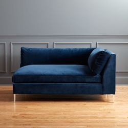 CB2 Decker Right Arm Blue Velvet Chaise