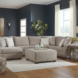  Baranello - Stone - Left Arm Facing Corner Chaise, Armless Loveseat, Right Arm Facing Sofa with Corner Wedge Sectional 