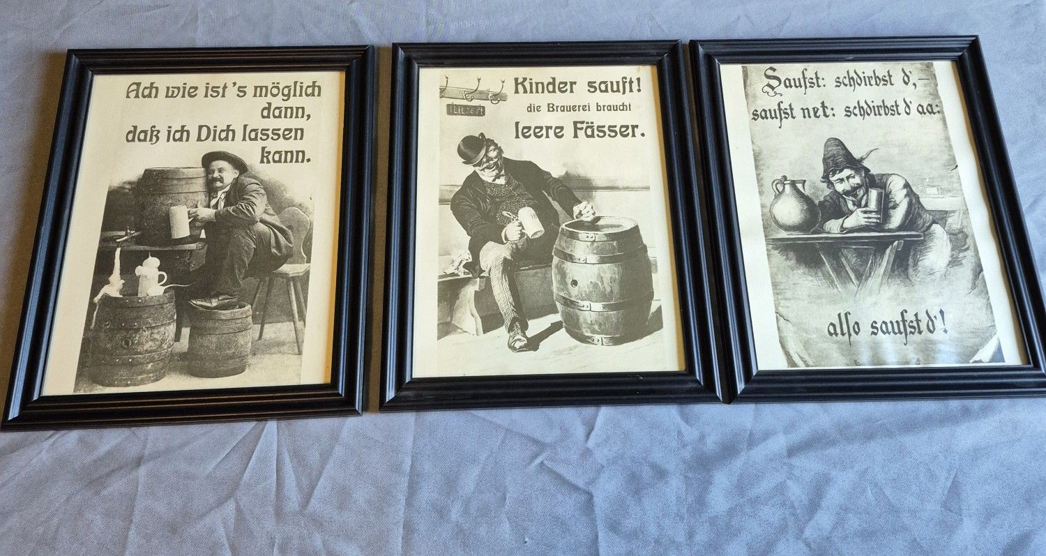 Humorous Vintage German Pub Prints With Frames