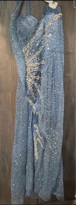 Blue Sequin Beaded Formal Gown