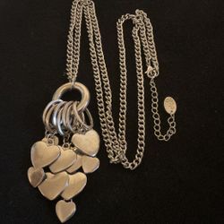 30” SilverTone Necklace With Dangling Hearts Pendant,by Etc