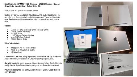 MacBook Air 13” M4 | 16gb | 512gb | Space Gray
