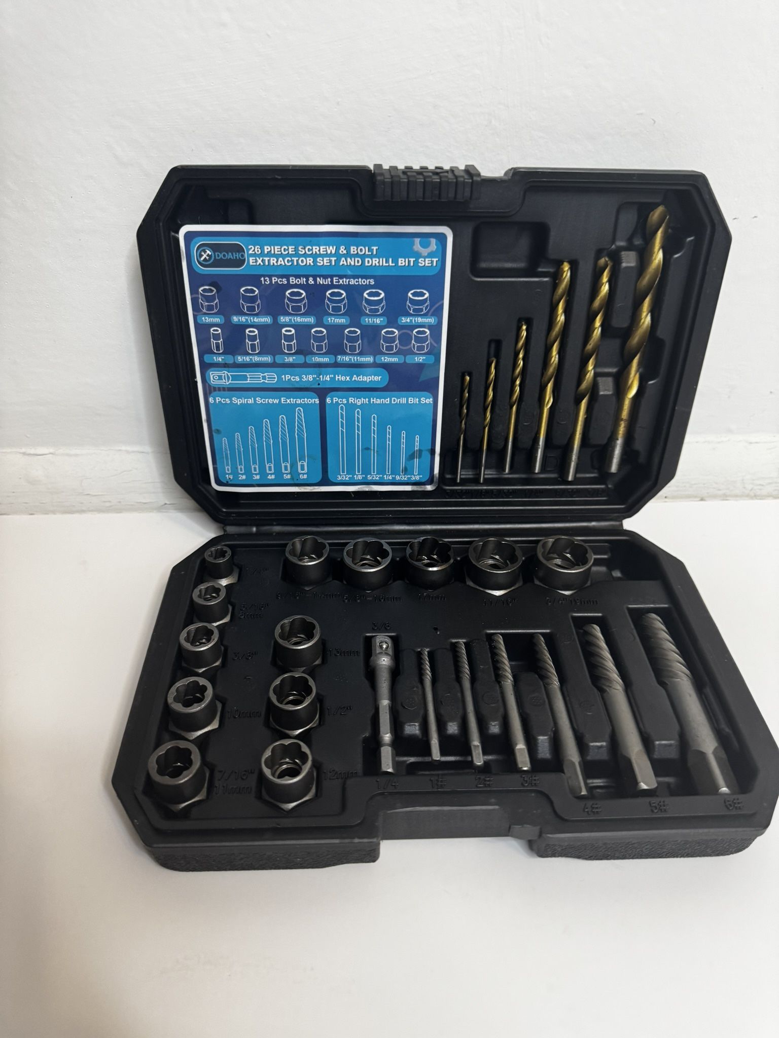 Doaho Broken Bolt Extractor, 26-Piece Drill Bit Extractor Set, Easy Out Drill Bit Guides, Drill Extractor Kit for Removing Stripped, Damaged, Rusted,