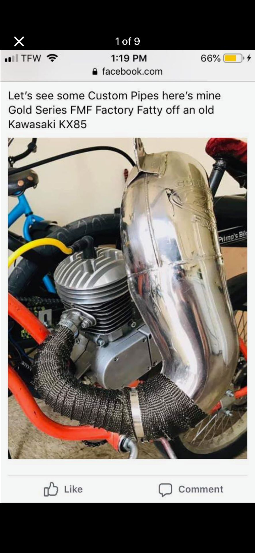 Custom KX85 FMF (Original chrome) made to mount a motorized bicycle or Go Ped