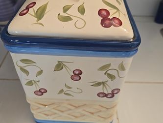 Set of 2 Ceramic Cherry Kitchen Canisters with Lids