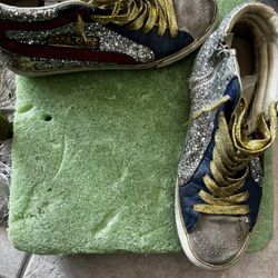 Golden Goose HighTop deluxe Slide sneakers sparkle glitter tennis shoes flat