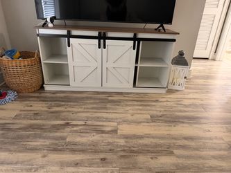 Farmhouse TV Stand with Sliding Barn Doors