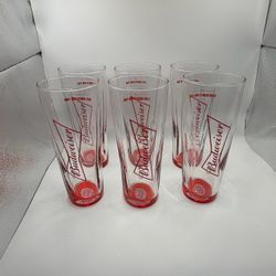 Budweisers Pilsner Beer Glasses Clear Red Set of 6 Barware Breweriana 16oz