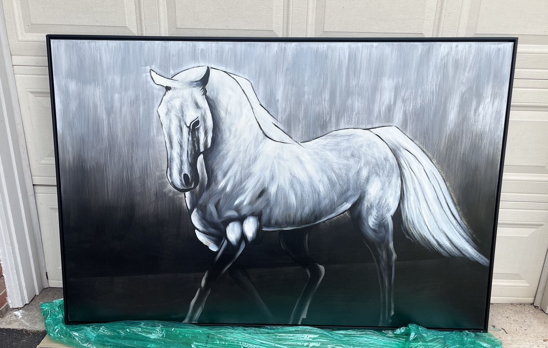 Large Black and White Painted Horse Wall Art