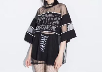Loose Big Size Gauze Split Joint T Long Type Knitting T-shirt