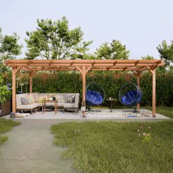 12' x 16' Outdoor Gazebo Wooden Grape pergola for Climbing Plant Support, Garden, Terrace, Backyard, Deck, Brown