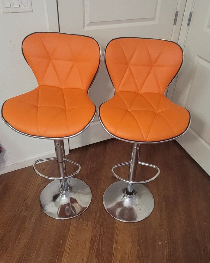 Leopard Shell Back Adjustable Swivel Bar Stools, PU Leather Padded with Back, Set of 2 (Orange)