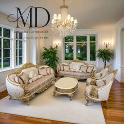 Gold Trim Living Room Furniture Set 5 pieces, implies heavenly beauty with divine detail 