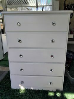 5 drawer solid pine white wood dresser