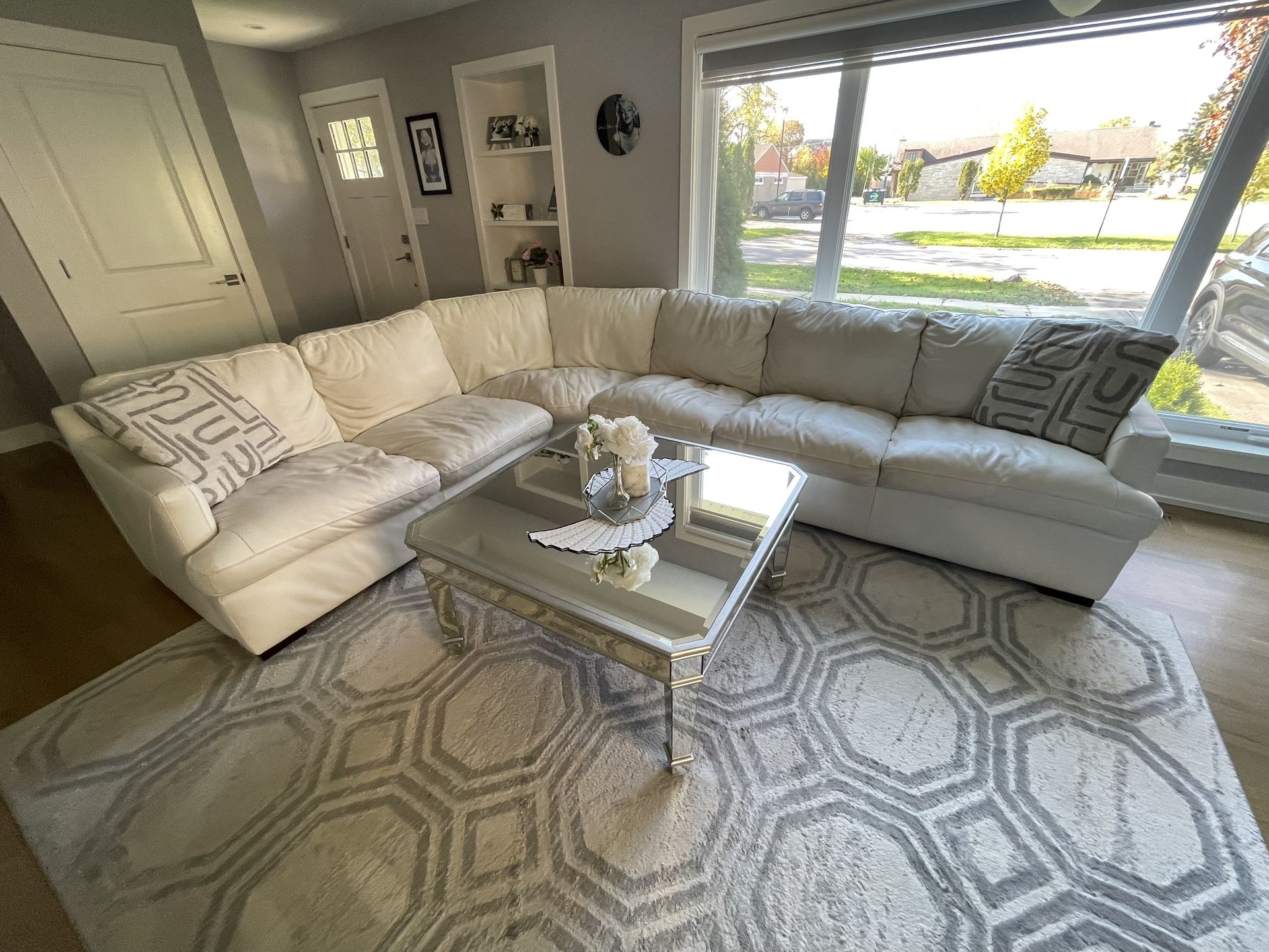 Real Leather Sectional White Color