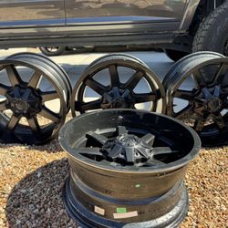 4 20”x 10” Black FUEL 8 Spoke Wheels. 