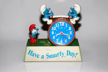 Vintage Smurfs Alarm Clock 1980s Rare “Have a Smurfy Day!” Collectible