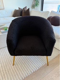 Black Bouclé Curved Accent Chair with Gold Legs