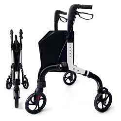 Premium 3 Wheel Rollator Walker for Seniors, Lightweight Foldable Elderly Three Wheeled Rollator with Storage Bag, Aluminum Mobility Aid Rolling Walke