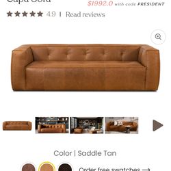 Poly & Bark- Genuine leather Cigar Couch - Like New! 