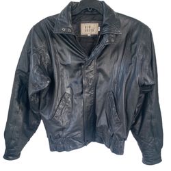 New Order Vintage 80's Black Leather Bomber Jacket Aviator Flyboy Size Small