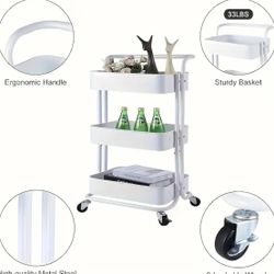 Brand New 100% Metal Rolling Cart - White