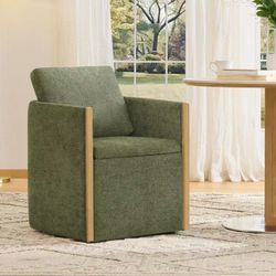 ❤️🔥 Spruce & Spring Modern Chenille Dining Chair with Casters, Wood Inlay & Hidden Storage $120