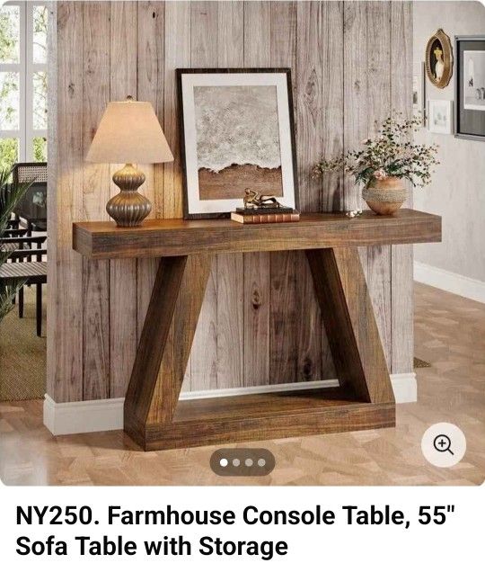 NY250. Farmhouse Console Table, 55" Sofa Table with Storage