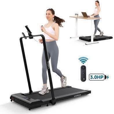 New Foldable Lichico 2 in 1 Under Desk Treadmill Walking Pad w/3.0HP Brushless Motor, Handle Bar,