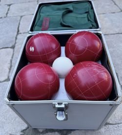 Sportcraft Bocce Ball Full Set, 4 Red  4 Green & White Marker - Hard & Soft Case