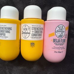 Travel Size Sol De Janeiro Cheirosa 62 Fragrance Shampoo and Conditioner Set And Beija Flor Body Wash