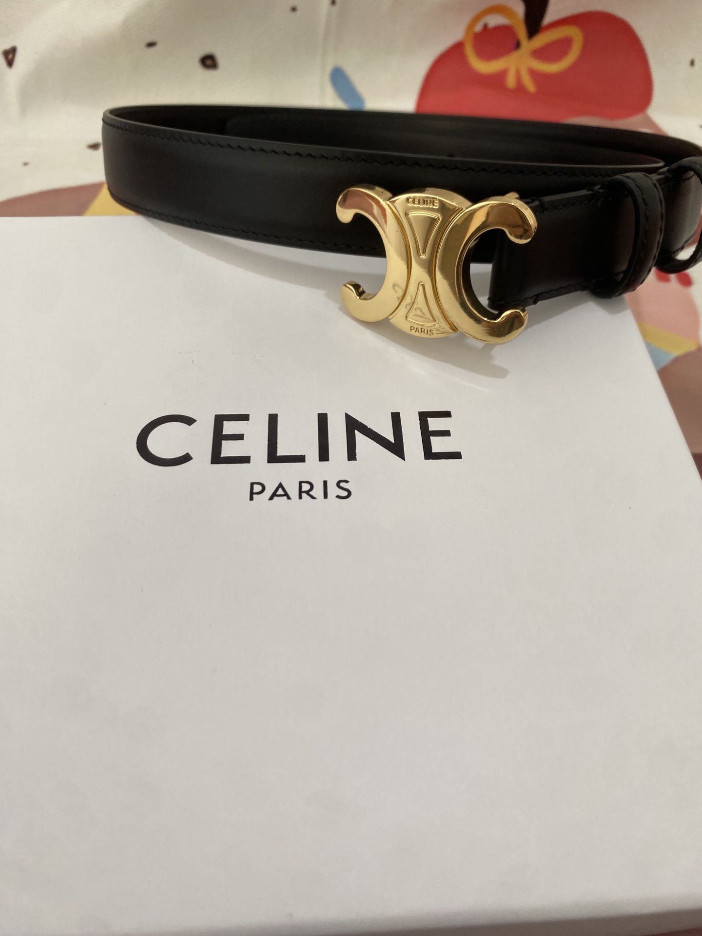 Celibe Classic Black Leather Belt With Signature Gold Double C Metal Buckle