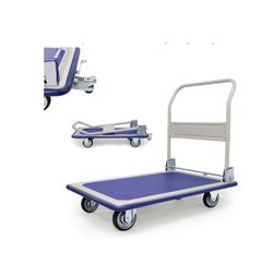 Folding Steel Platform Hand Truck with Brake Heavy Industrial Cart Load 770lb