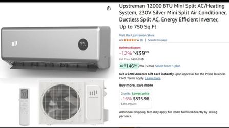12000 BTU Mini Split AC/Heat ~750 Sq.Ft 230V Air Conditioner Heat Pump Silver Upstreman
