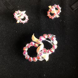 Vintage earrings, and brooch set