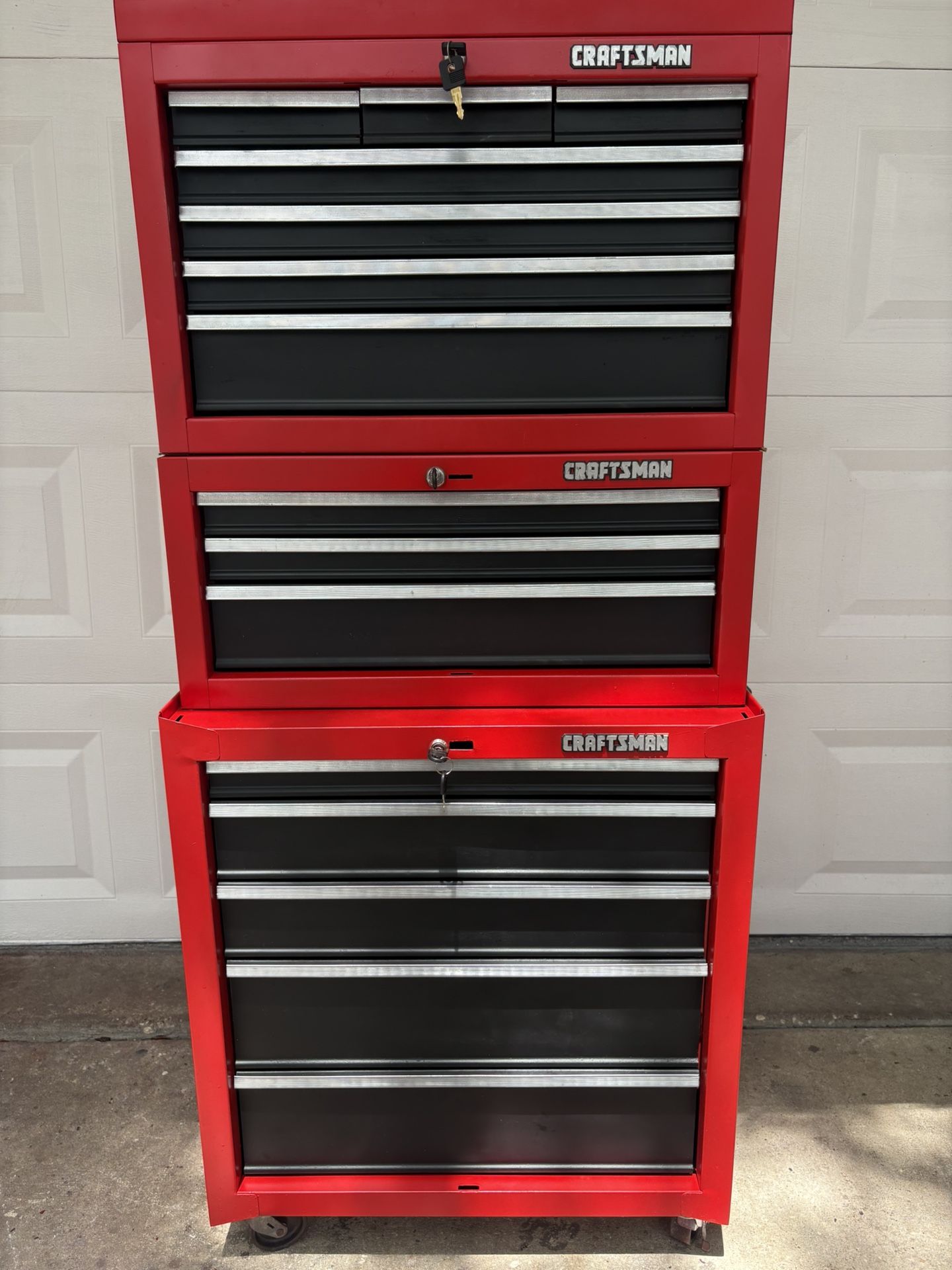 Craftsman 15 Drawer Toolbox Set-Fully Restored/Like New-Foam Drw Liners, Locks/keys, Side Handle, Swivel/lock Whls