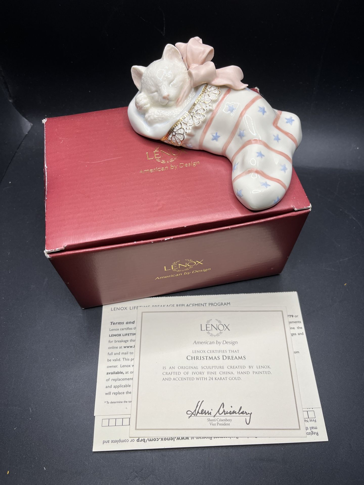 Lenox Christmas Dreams Cat Figurine In Box