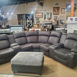 Grey Reclining Power Sectional