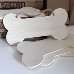 6 Hanging Wood Plaque Bone Shaped