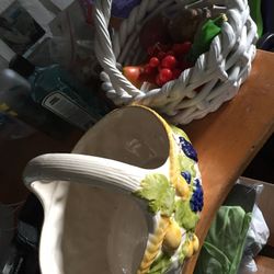 2 ceramic baskets perfect for house decoration flowers size 12x9.9” and 10 tall white one size is 10”meter X10 tall $20 each